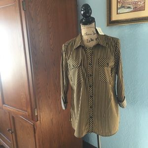 Mustard and black striped blouse